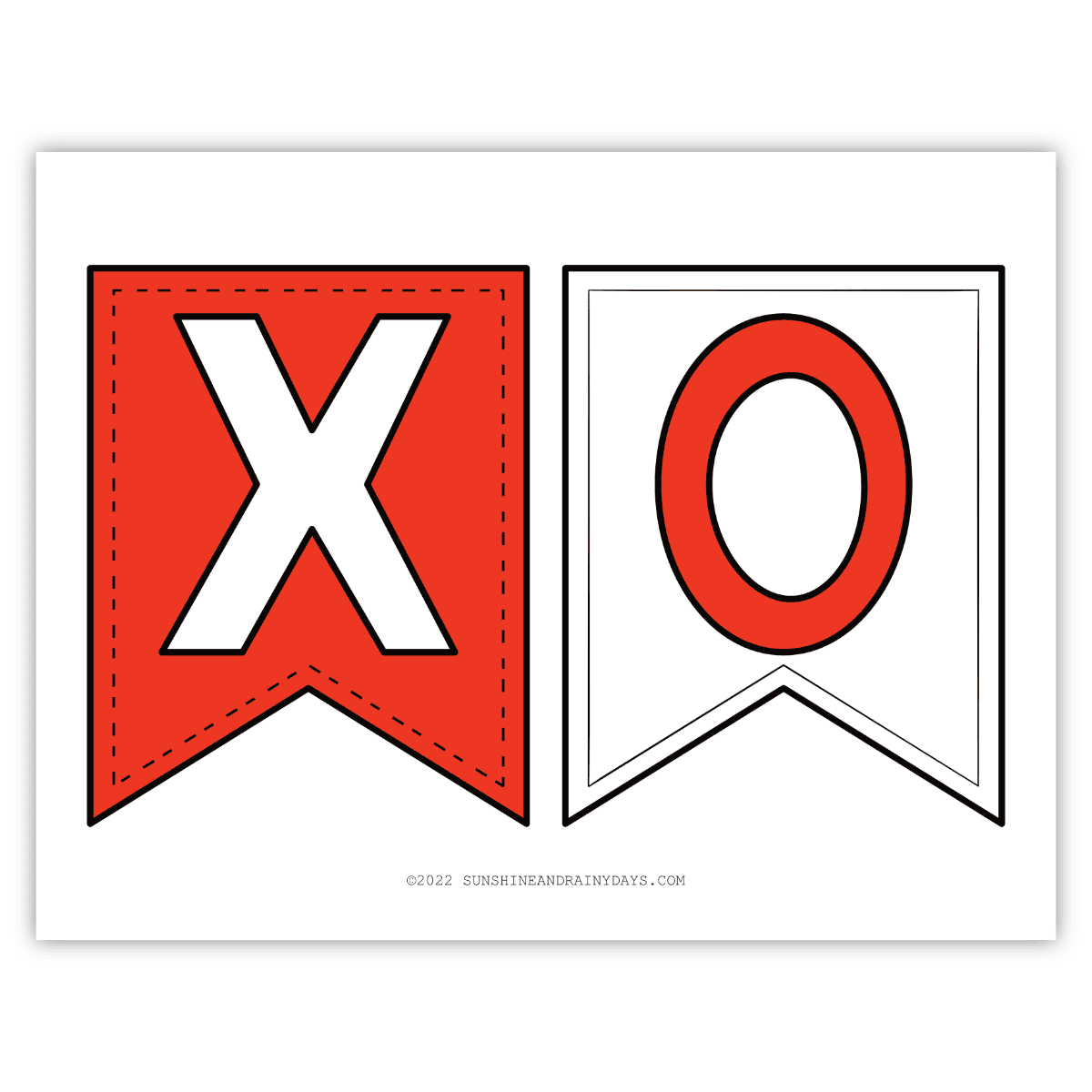 Printable X & O banner flags for a Valentine Banner.