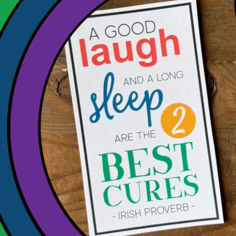 Irish Proverb on a business-size card with a clip art rainbow.