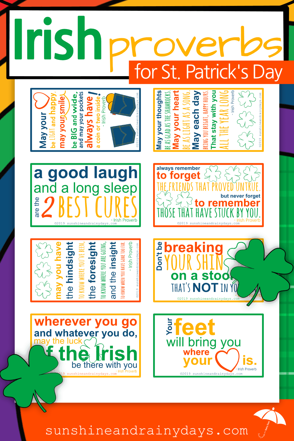 St. Patrick's Day is a day to celebrate all things Irish! This Irish Proverbs Printable will help you do just that! The Irish Proverbs PDF has eight, business card size, Irish Proverbs to tuck in your wallet and share with friends!