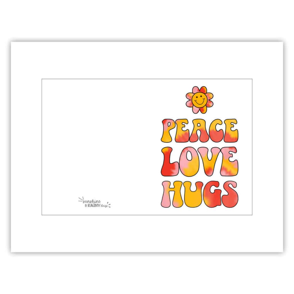 Peace, Love, Hugs Valentine's Day card you can print at home.