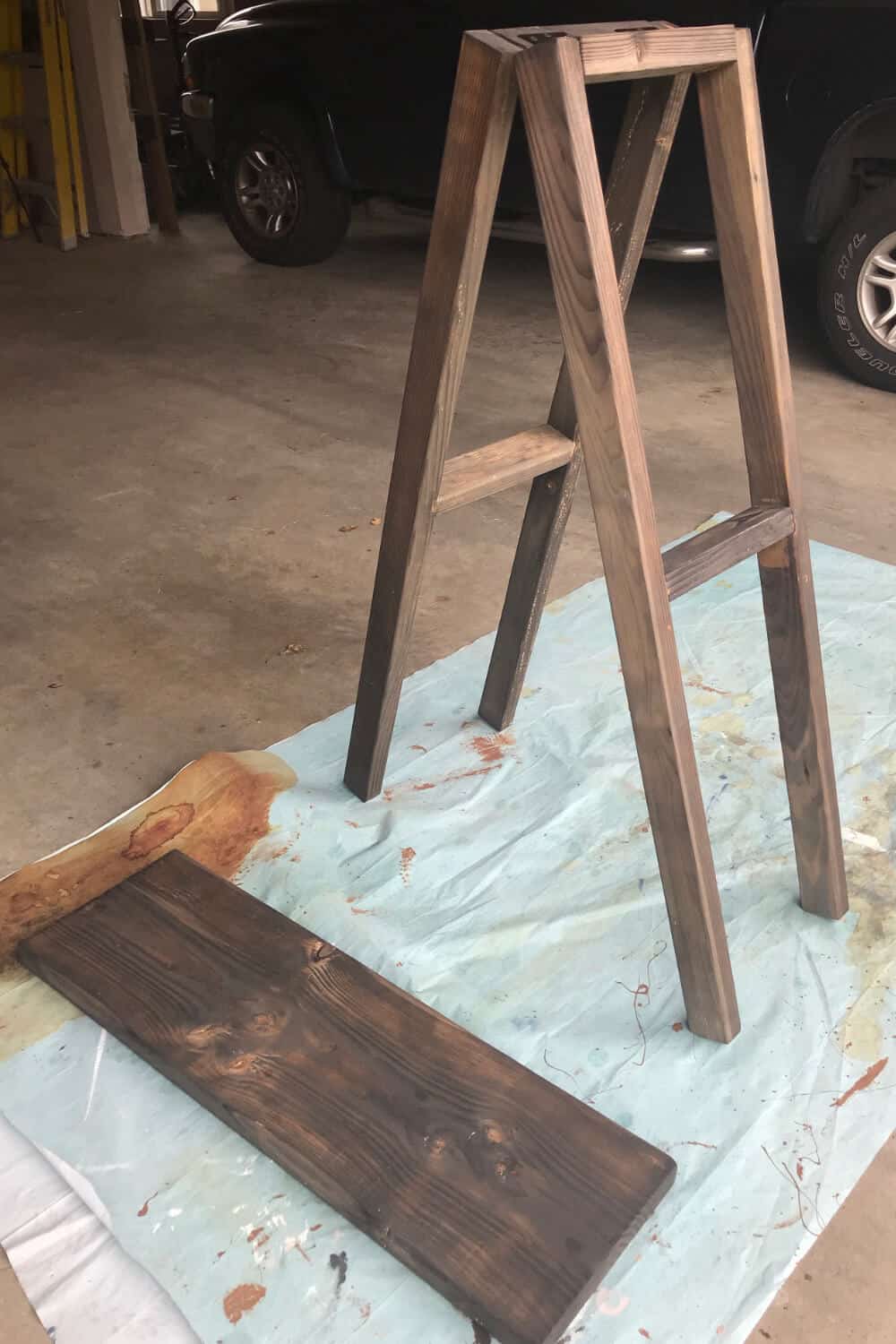 Ladder Shelf pieces stained