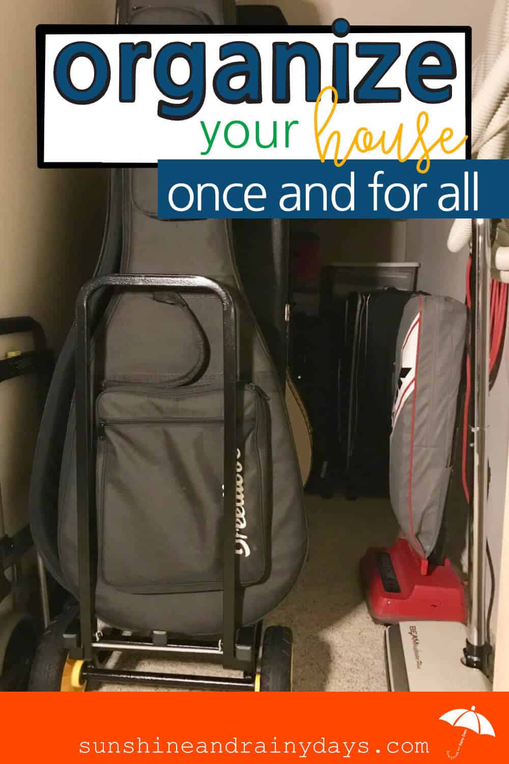 Organized under the stairs closet.