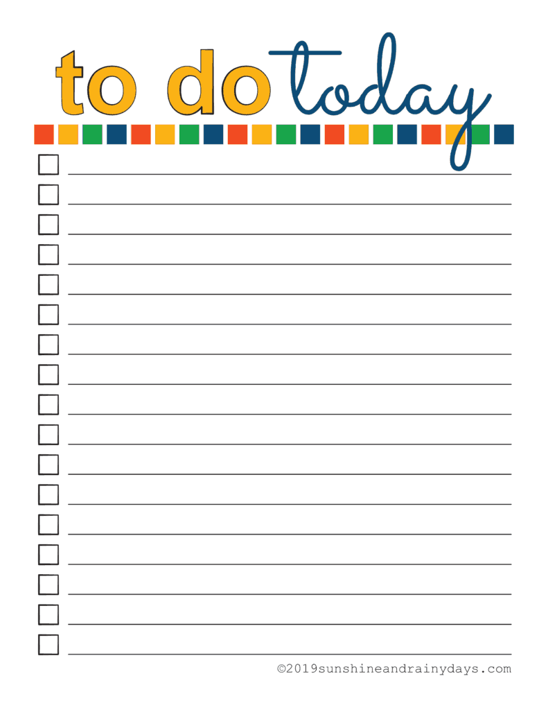 Daily To Do List Printables - Sunshine and Rainy Days