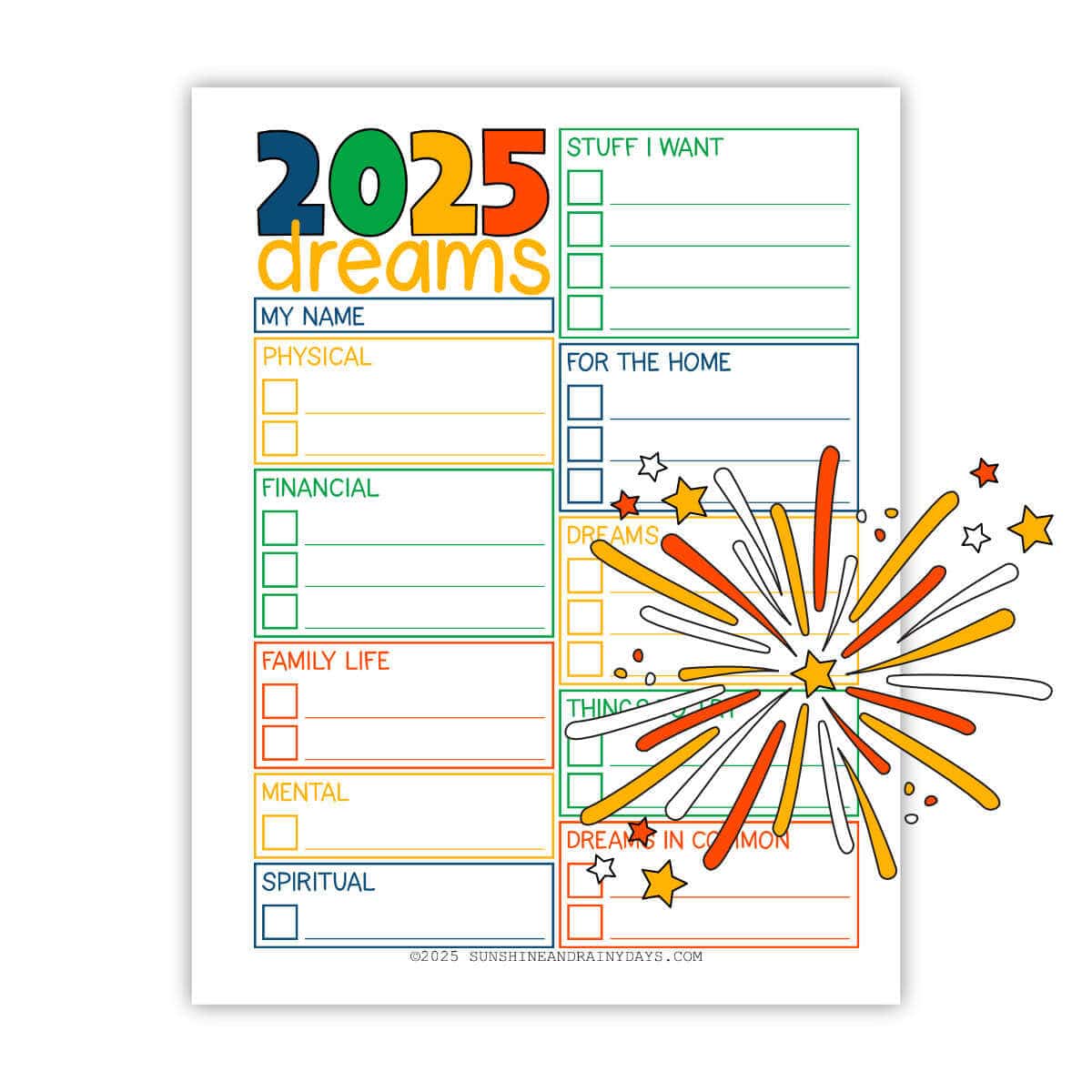 2025 Dreams new year printable.