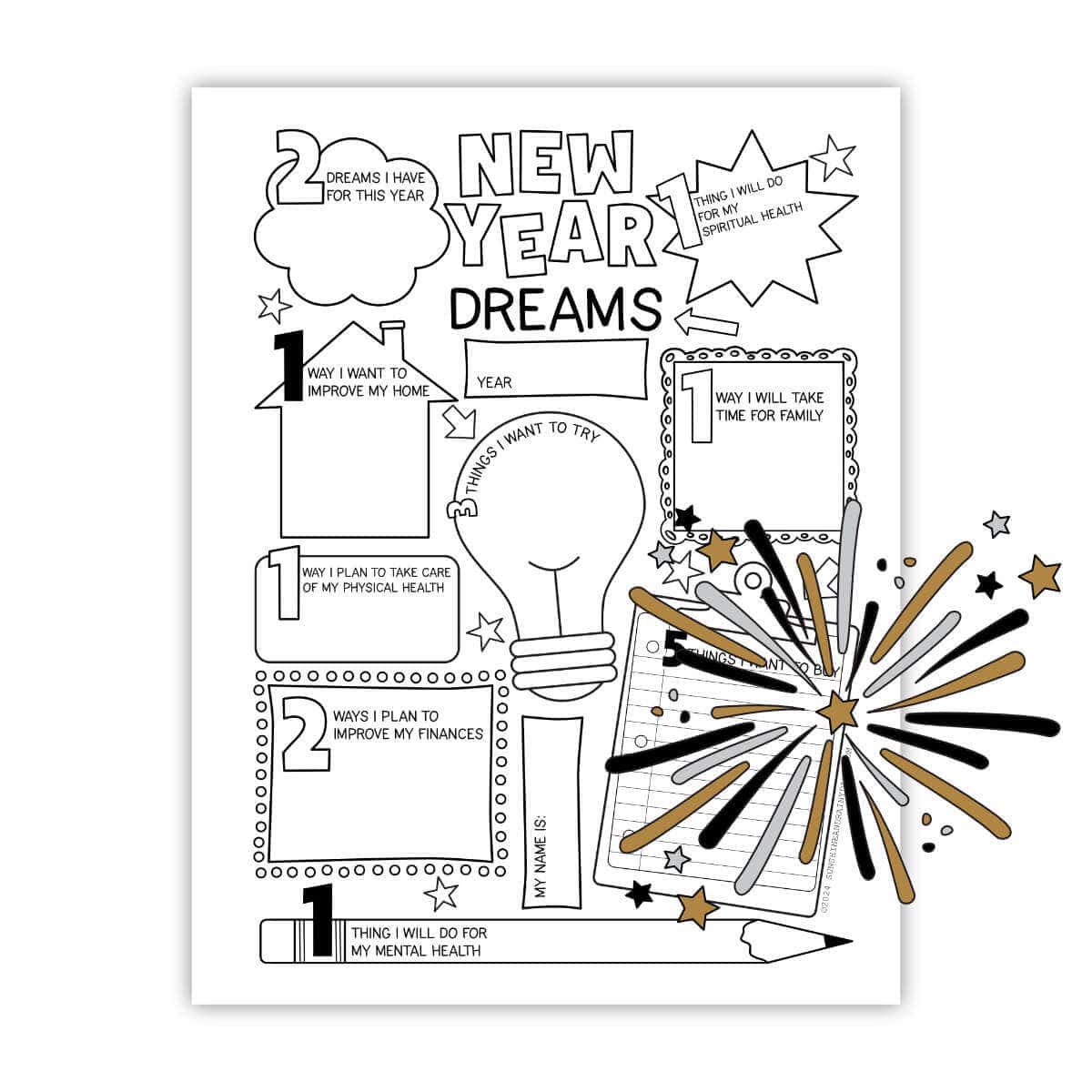 New Year Dream Sheet printable for goal setting.