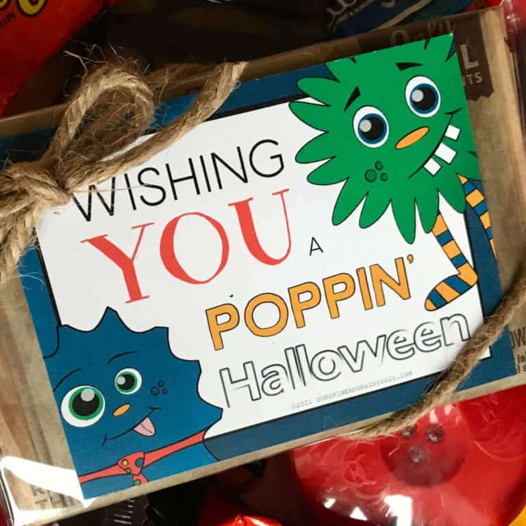 Wishing You A Poppin' Halloween tag on a bag of microwave popcorn.