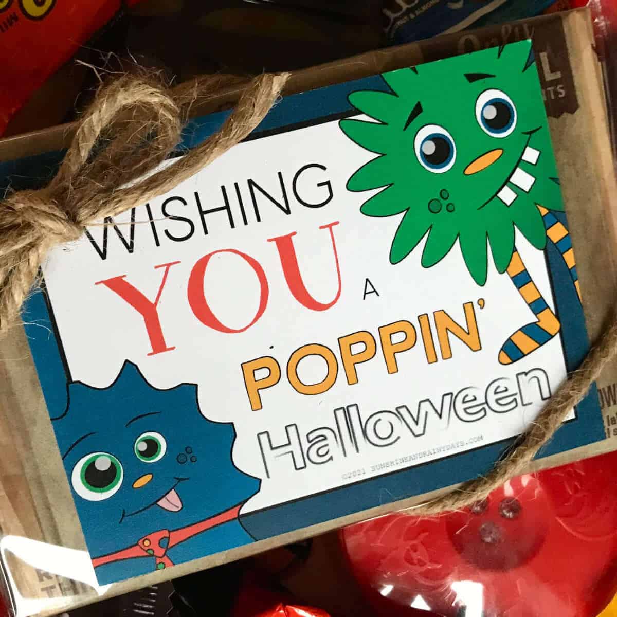 Wishing You A Poppin' Halloween tag on a bag of microwave popcorn.