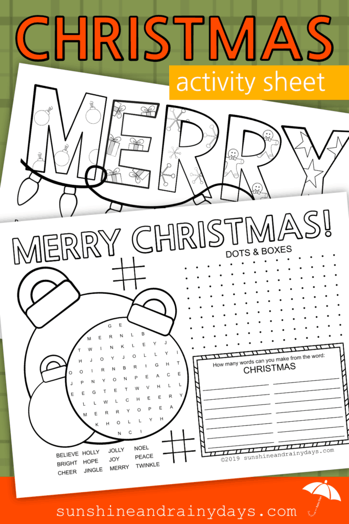 Christmas Activity Sheet Sunshine and Rainy Days