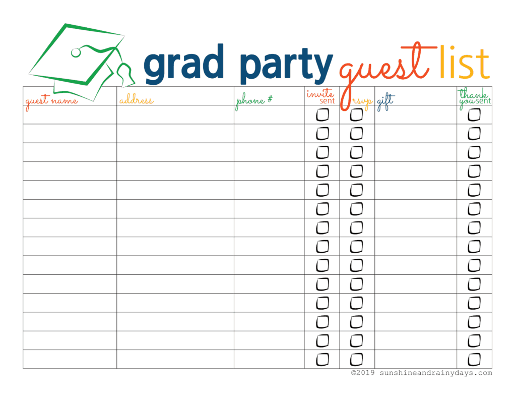 Grad Party Guest List