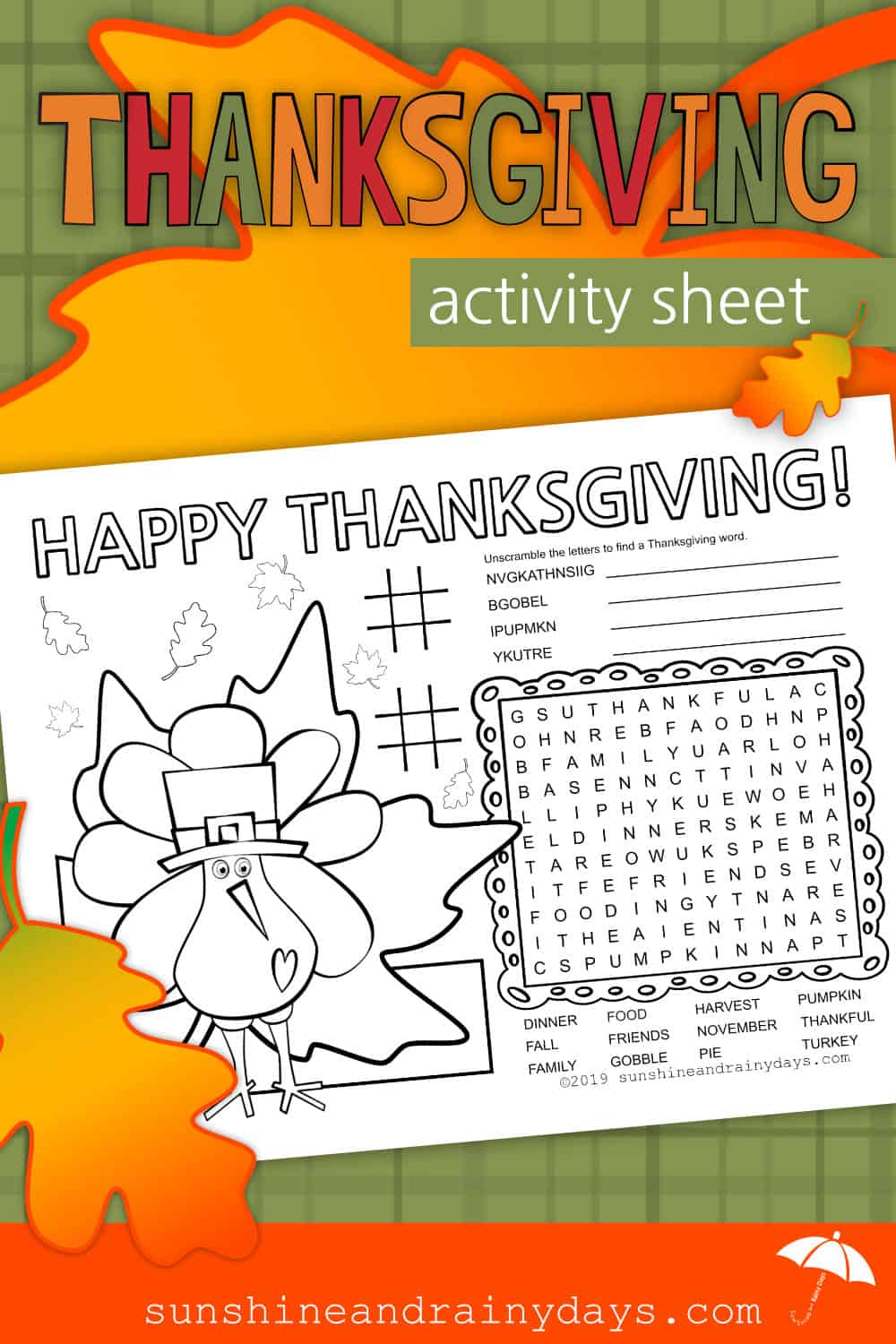 Thanksgiving Activity Sheet Sunshine and Rainy Days