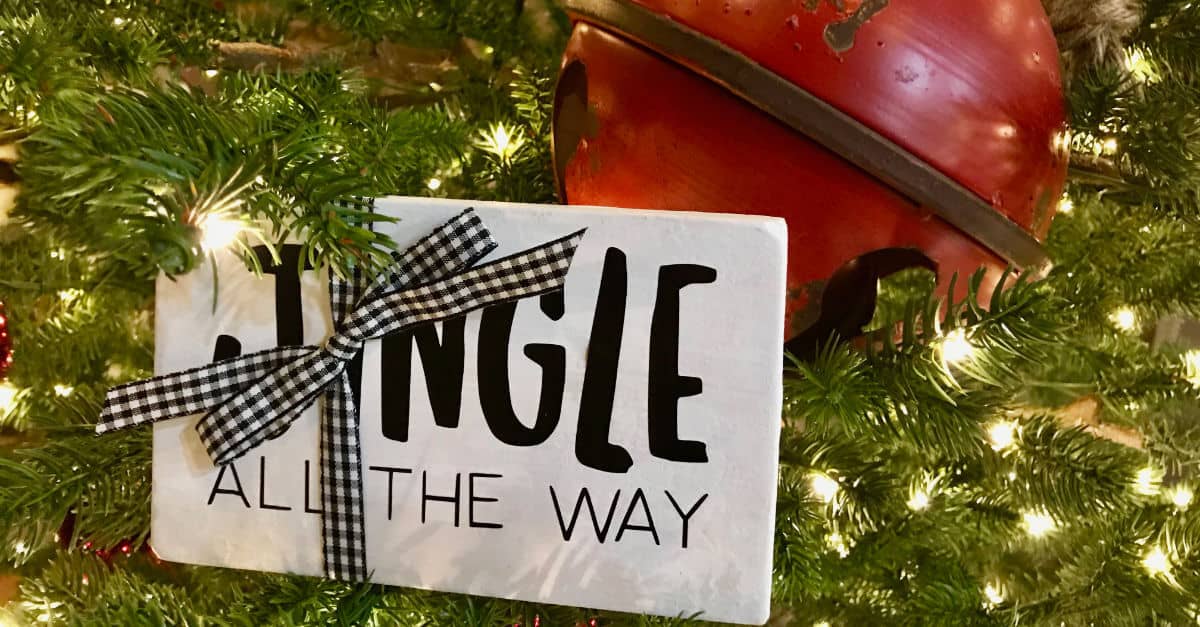 Jingle All The Way Rustic Farmhouse Wood Sign With Vinyl Lettering