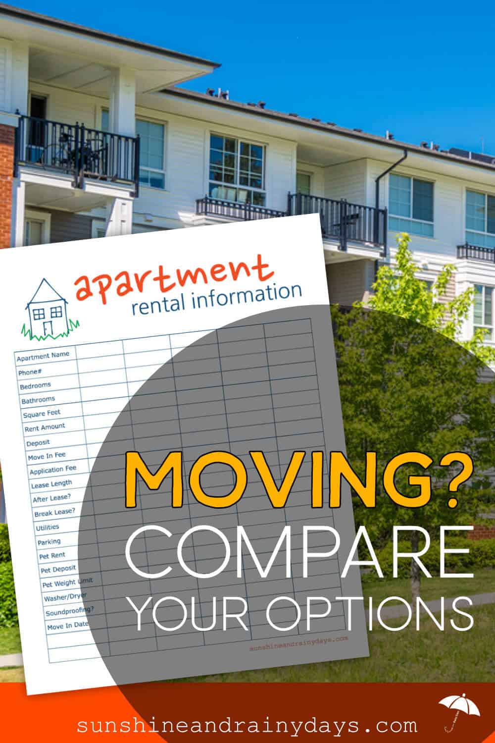 Apartment Hunting Comparison Chart