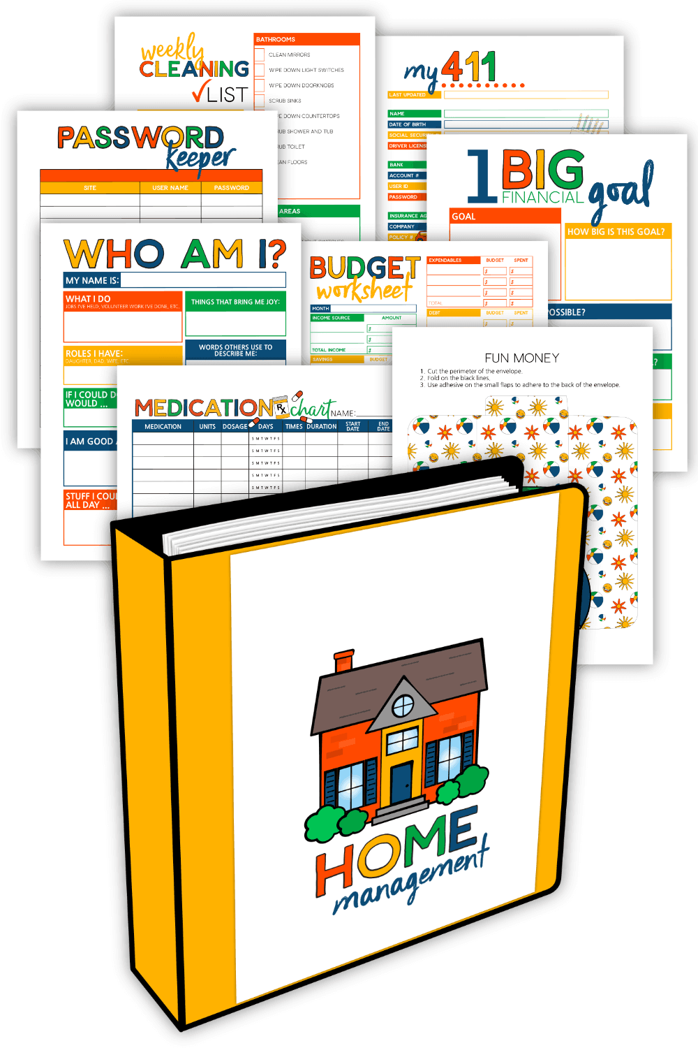 Home management binder system for young adults sunshine and rainy days