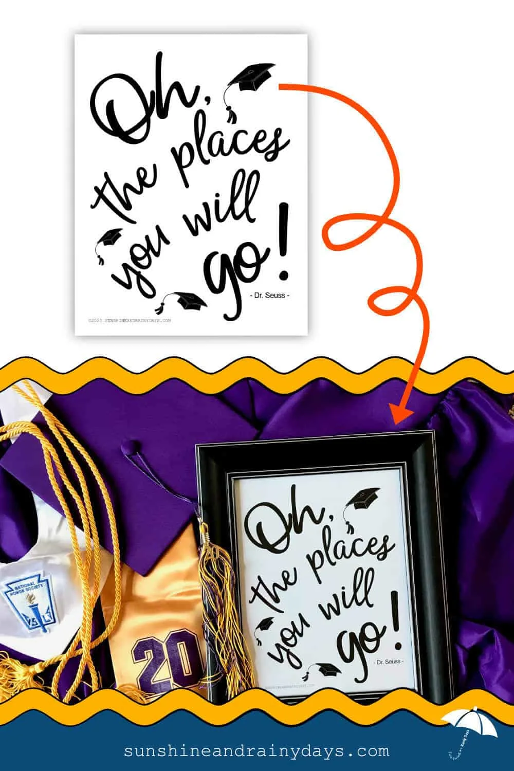 Use this Printable Graduation Sign that says, 'Oh, the places you will go' to decorate your home for the graduate!