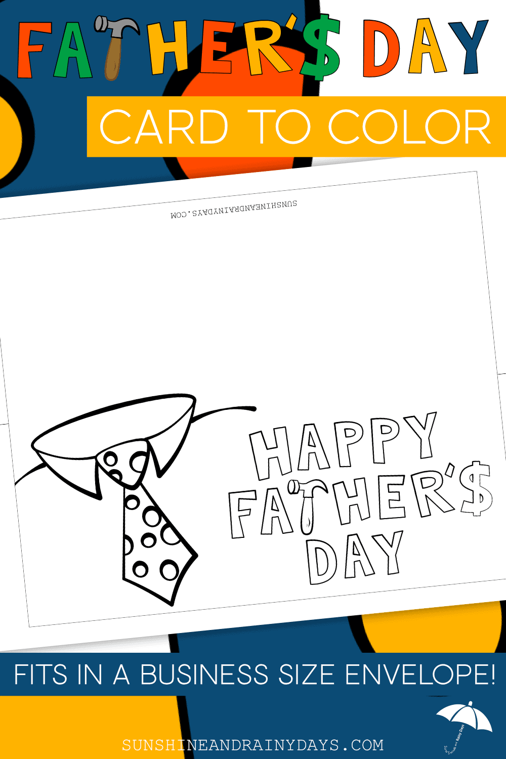 Printable Father's Day Card To Color that says Happy Father's Day with a picture of a shirt and tie!