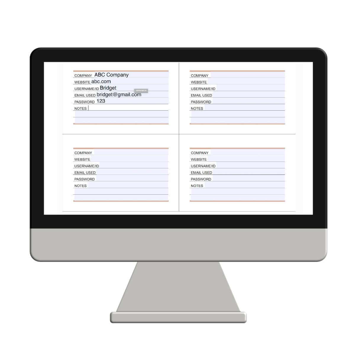 Image of a fillable password page on a computer with some of the fields filled in.
