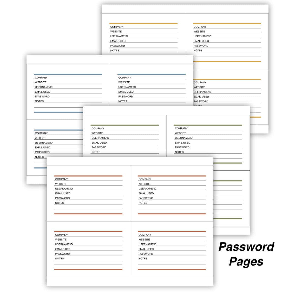 Image of four password pages that you can print.