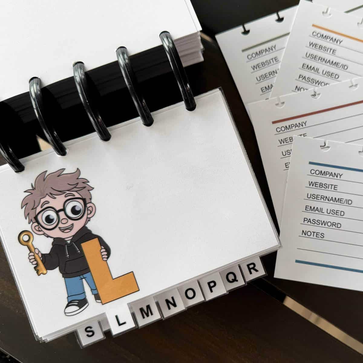 Image of a password book open to the letter L.