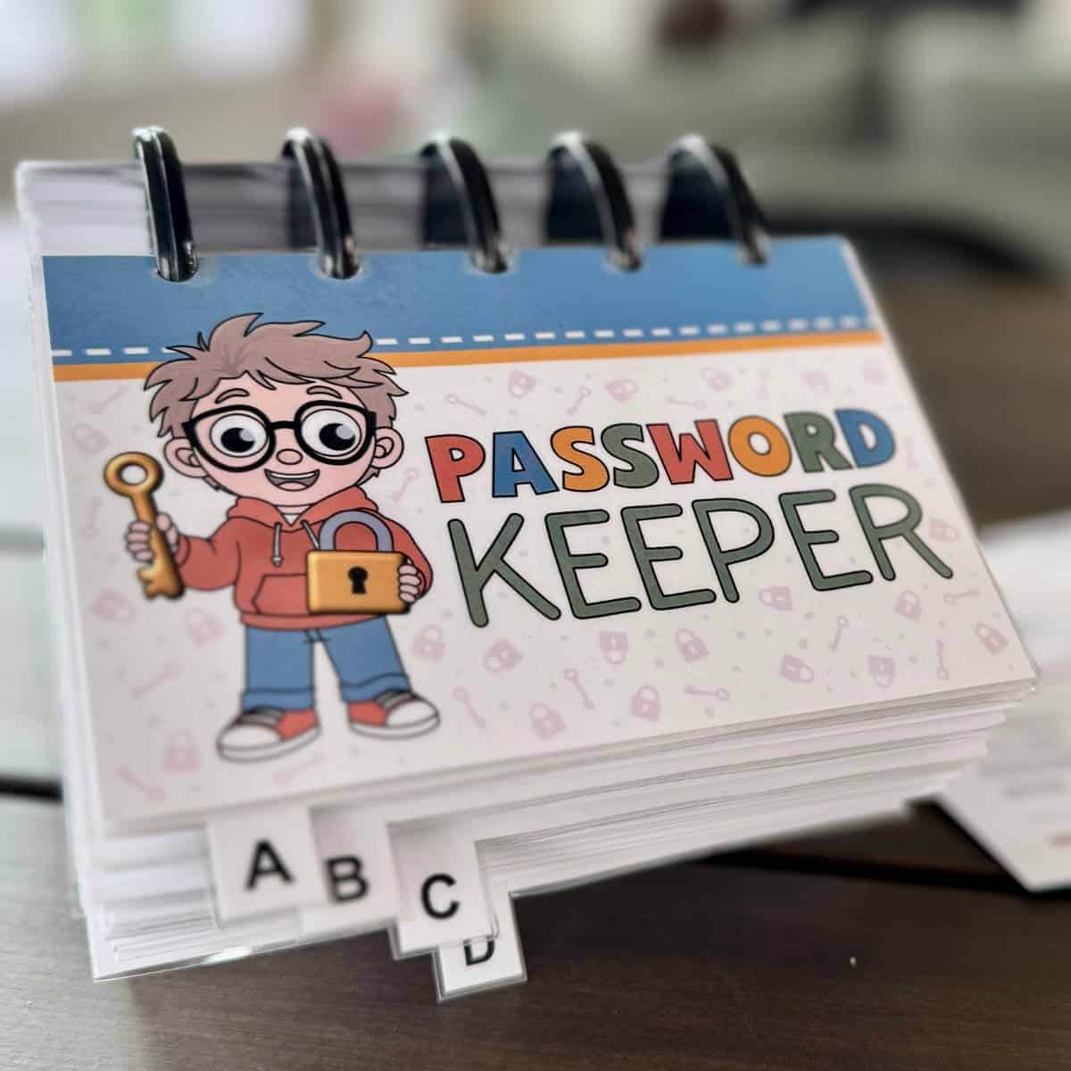 Image of a discbound password keeper sitting on a table.