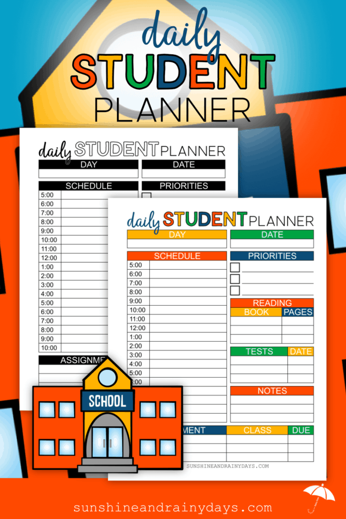 Daily Student Planner in color or black & white