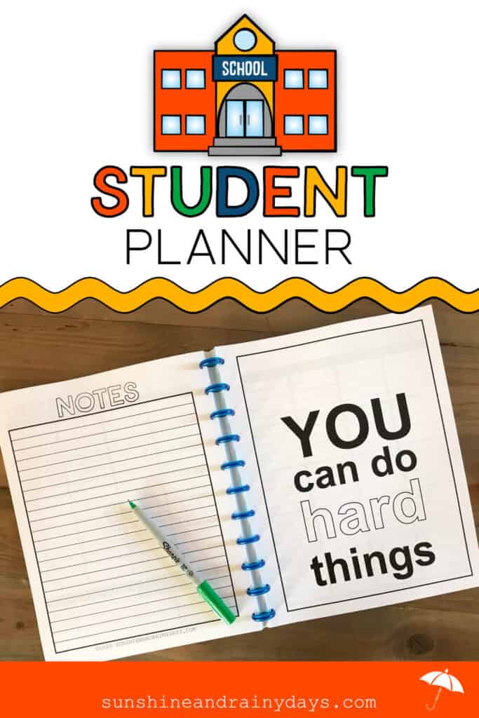 Printable Student Planner with pages for Notes and Quotes