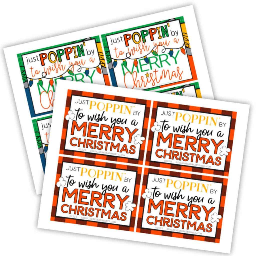Just Poppin' By To Wish You A Merry Christmas Printable for microwave popcorn.