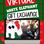 Image of a clipart computer screen with people celebrating on the screen along with a clipart White Elephant.