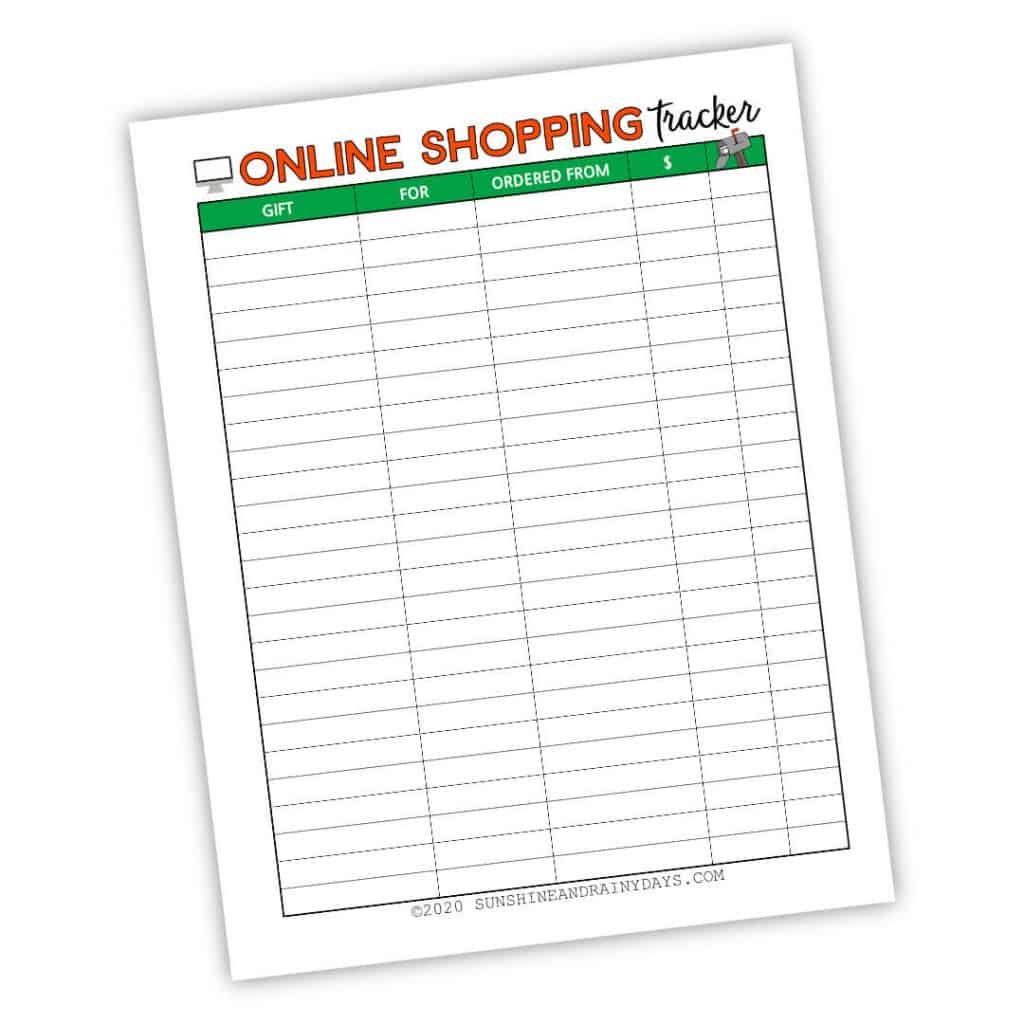 Online Shopping Tracker Printable