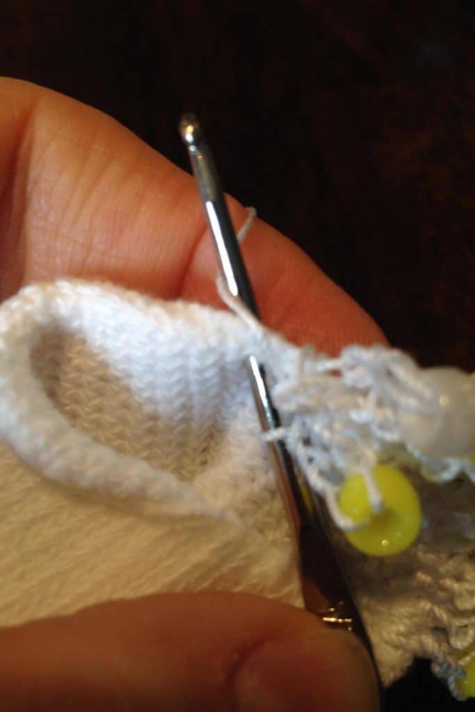 Attach chain stitch to sock for beaded socks.