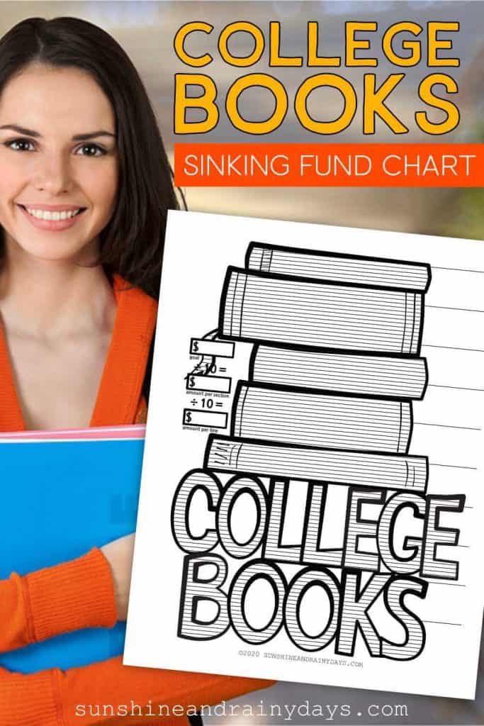 College Student holding books with the words: College Books Sinking Fund Chart