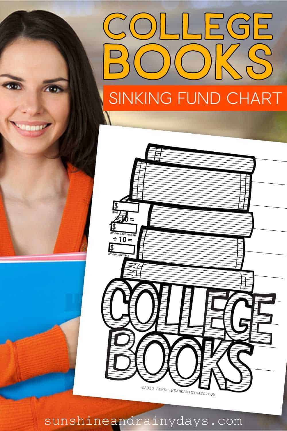 College Student holding books with the words: College Books Sinking Fund Chart