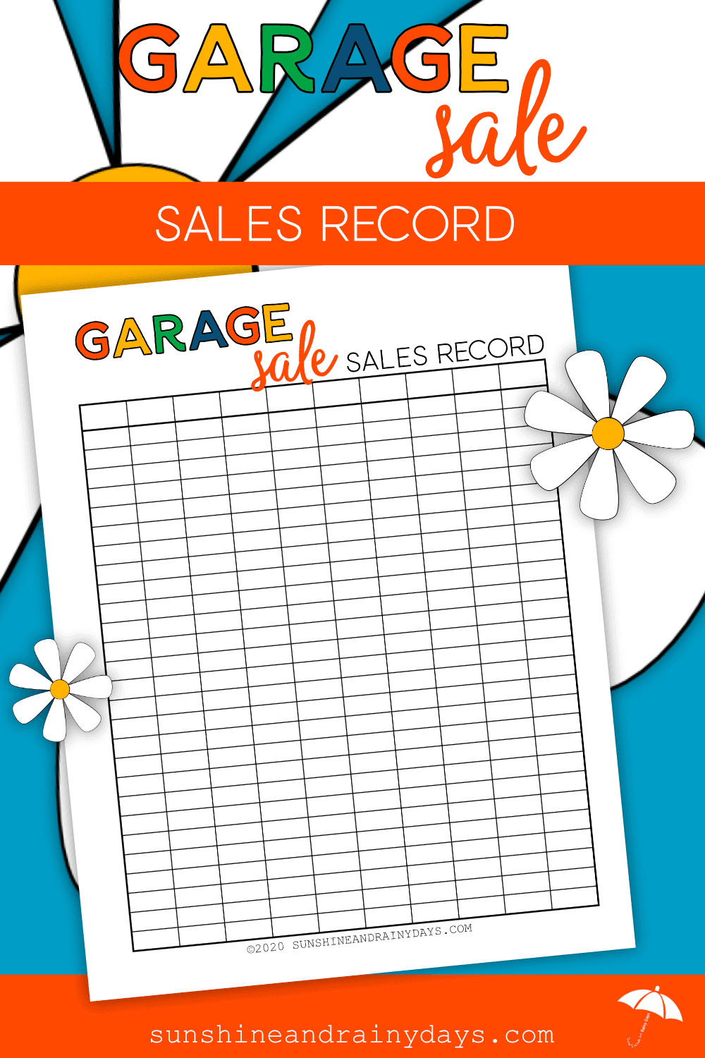 Printable Garage Sale Sales Record