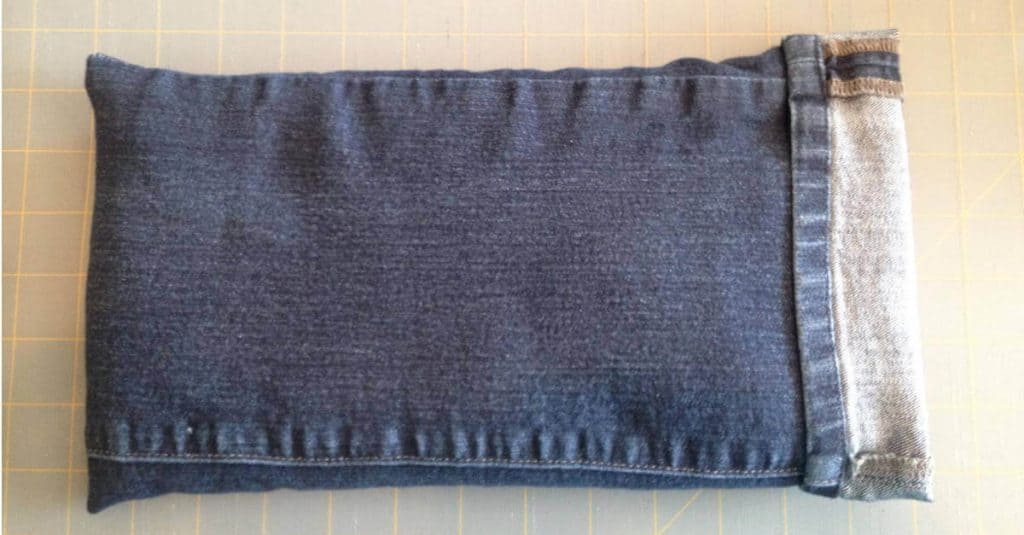 Flax seed heating bag made out of old jeans.