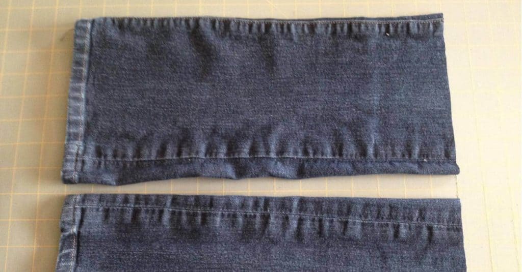Old jeans cut to make flax seed heating bags out of.