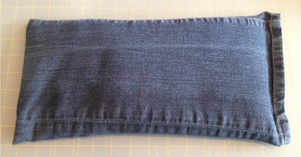 Flax seed heating bag made out of old jeans.
