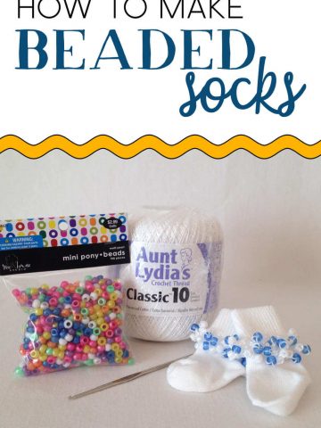 Supplies for beaded socks with the words: How To Make Beaded Socks