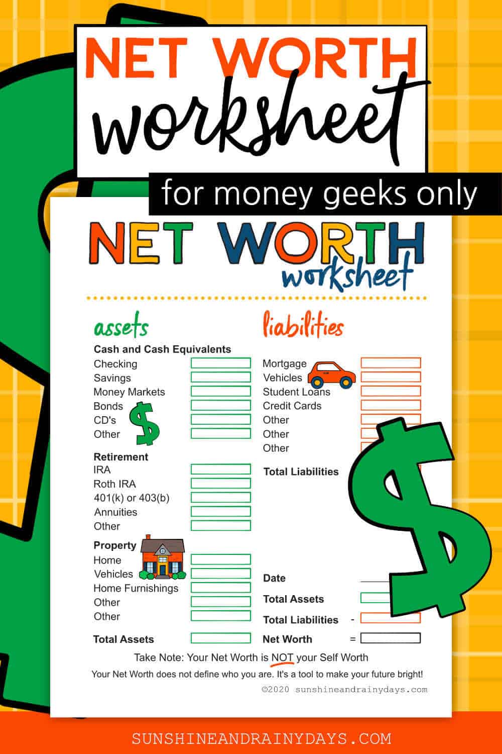 Net Worth Worksheet - Discover YOUR Net Worth - Sunshine and Rainy Intended For Personal Net Worth Worksheet