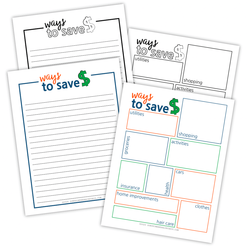 Ways To Save Money Printables in color and black and white.