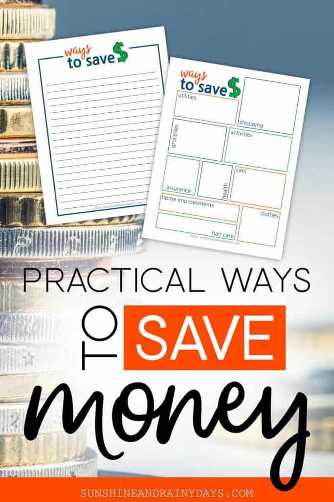 Ways to save money printables with the words: Practical Ways To Save Money.