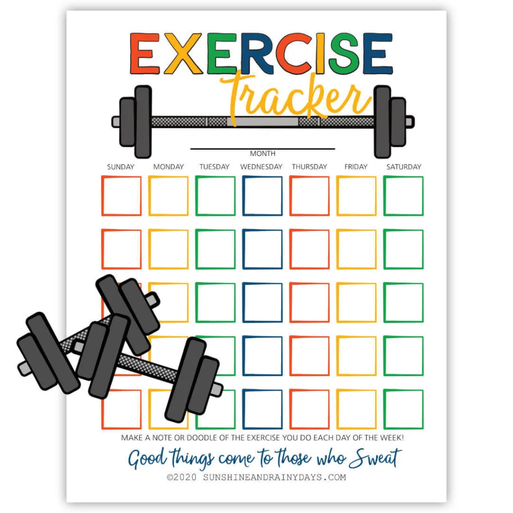 Printable Exercise Tracker Sunshine and Rainy Days Printable Exercise Tracker Sunshine and Rainy Days