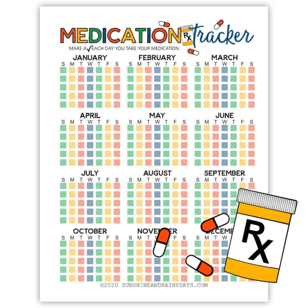 Printable Medication Tracker Sunshine and Rainy Days