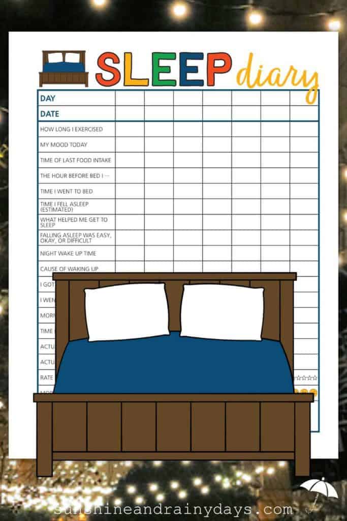 A sleep diary printable to help you record your sleep patterns.