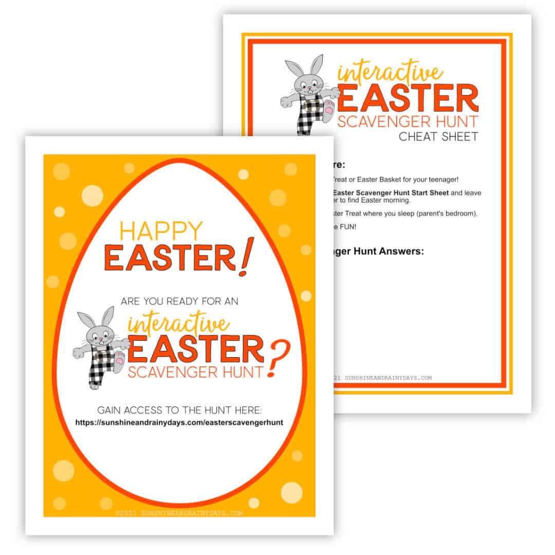 Easter Scavenger Hunt For Teens Start Sheet & Cheat Sheat.