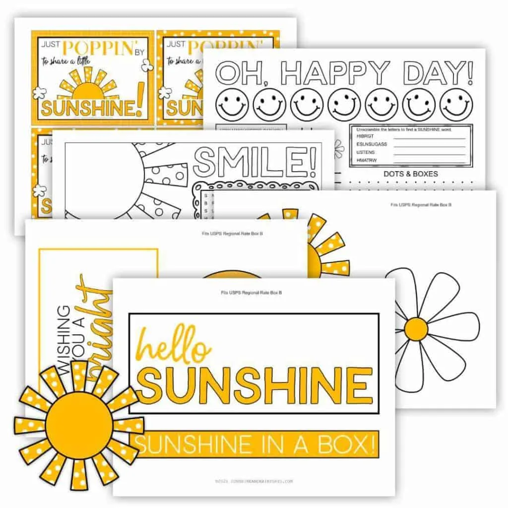 Sunshine Box Care Package printables.