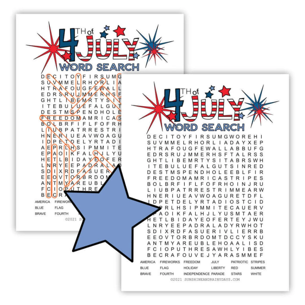 4th of july word search sunshine and rainy days