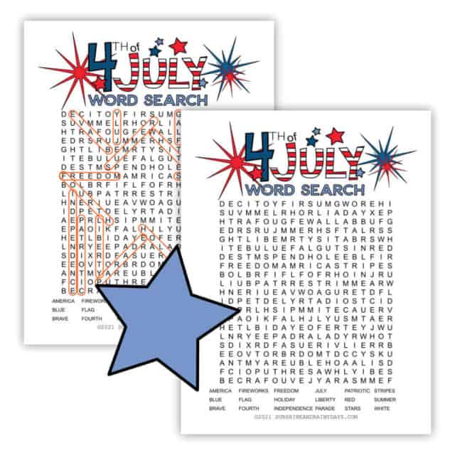 4th of july word search sunshine and rainy days