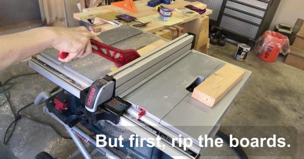 Ripping 2 x 4 boards on a table saw.