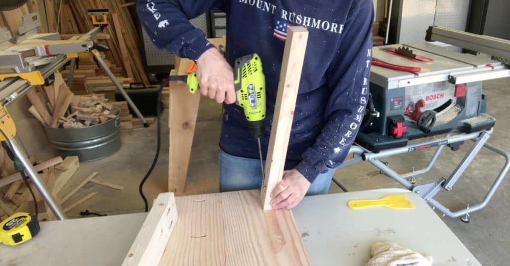 Attaching bench legs with pocket hole screws.