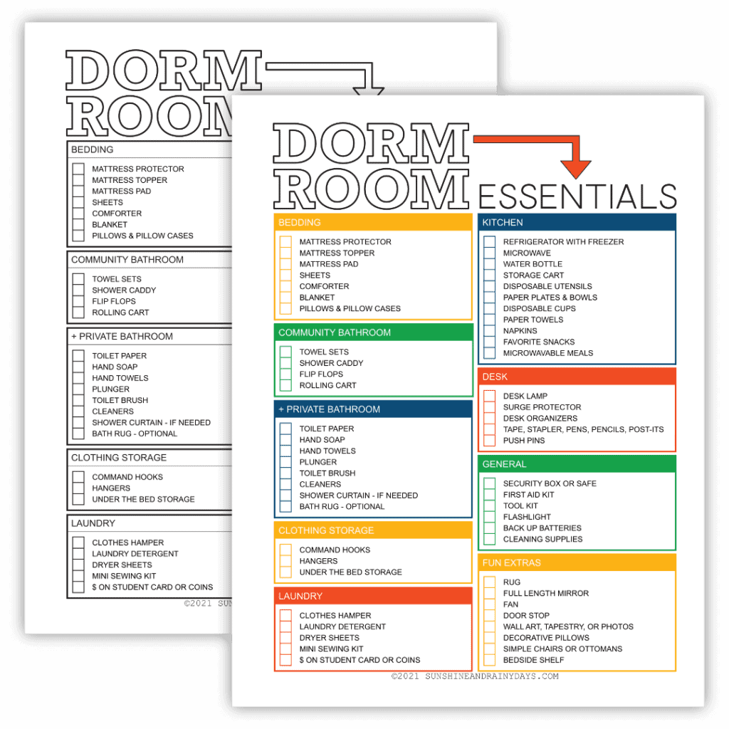 Printable Dorm Room Essentials Checklist - Squawkfox