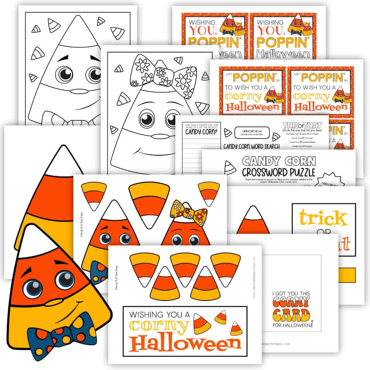 Corny Halloween care package box decor and printable pages.